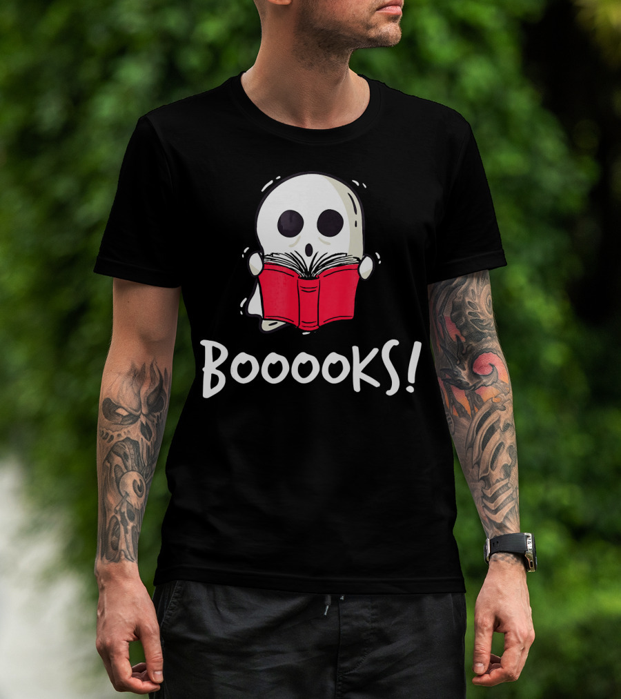 Booooks Ghost Holding Red Book T-Shirt