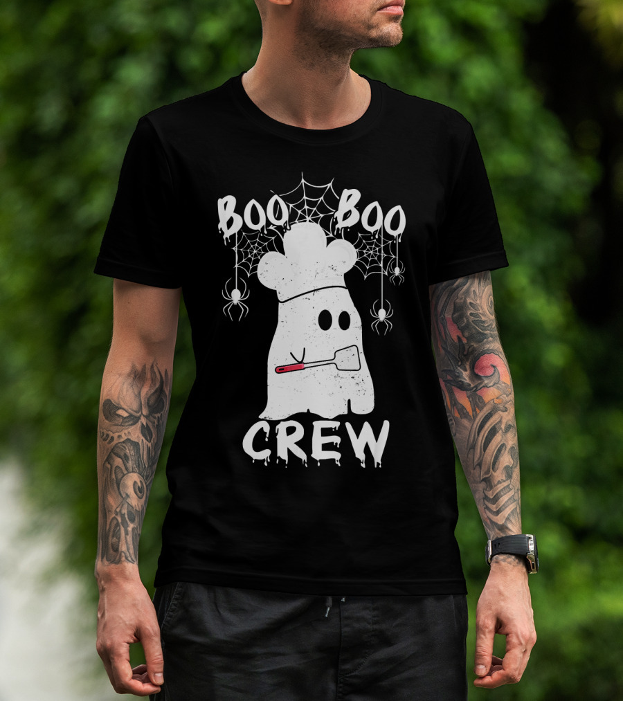 Boo Boo Crew Chef Ghost Halloween Spiders Webs T-Shirt