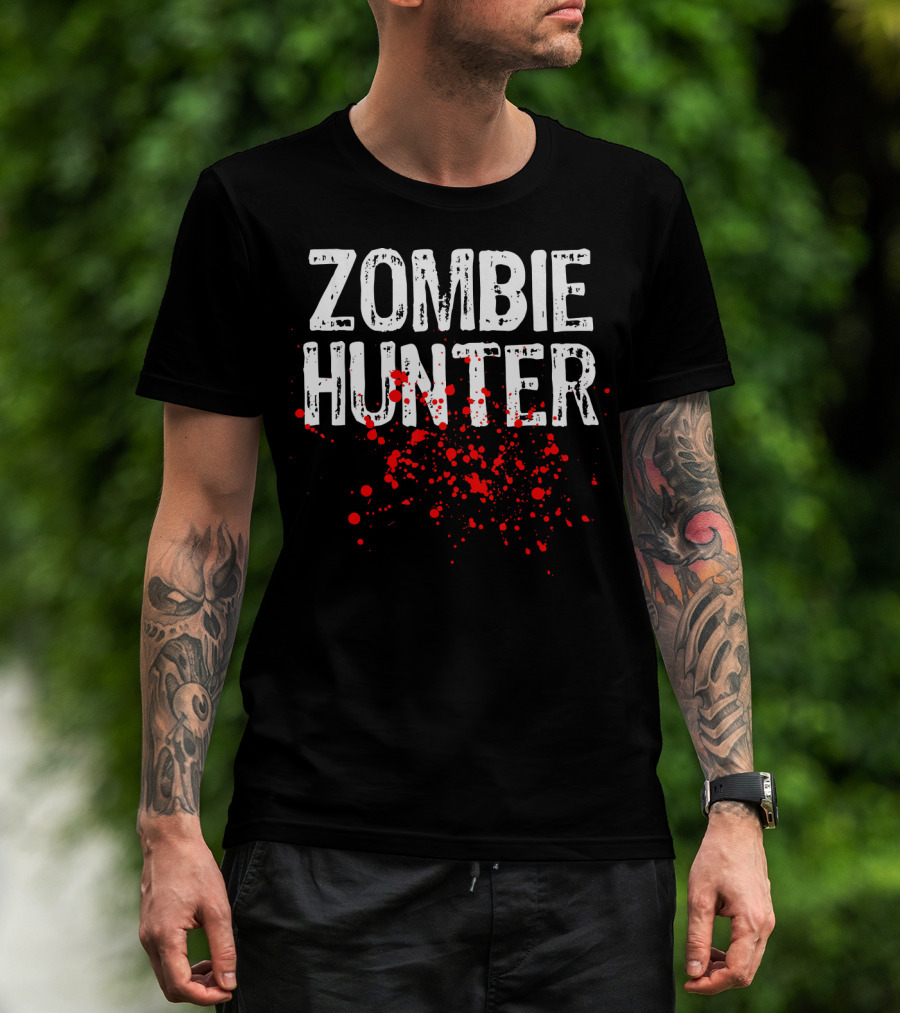 Zombie Hunter Halloween Costume Lazy Eas Splatter T-Shirt