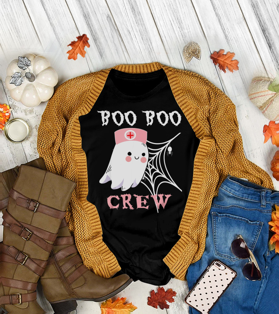 Boo Boo Crew Nurse Ghost with Web and Spider T-Shirt
