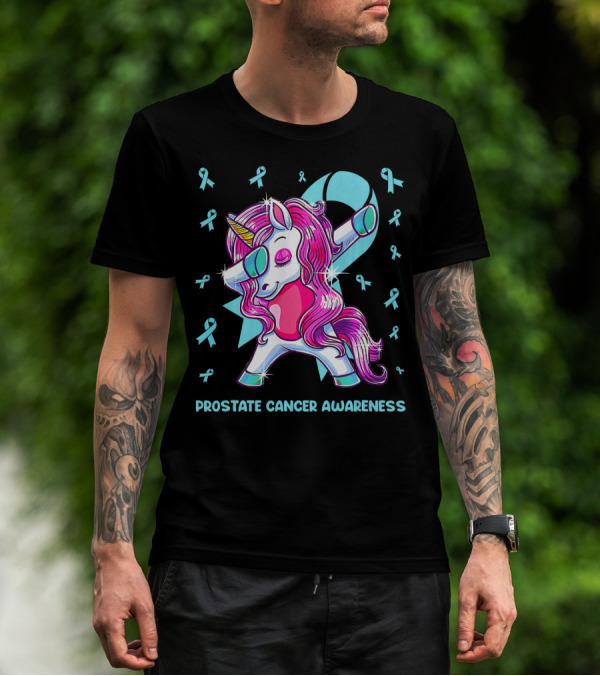 Unicorn Dabbing Prostate Cancer Awareness Ribbons T-Shirt
