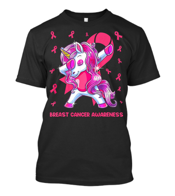 Breast Cancer Awareness Dabbing Unicorn Pink T-Shirt