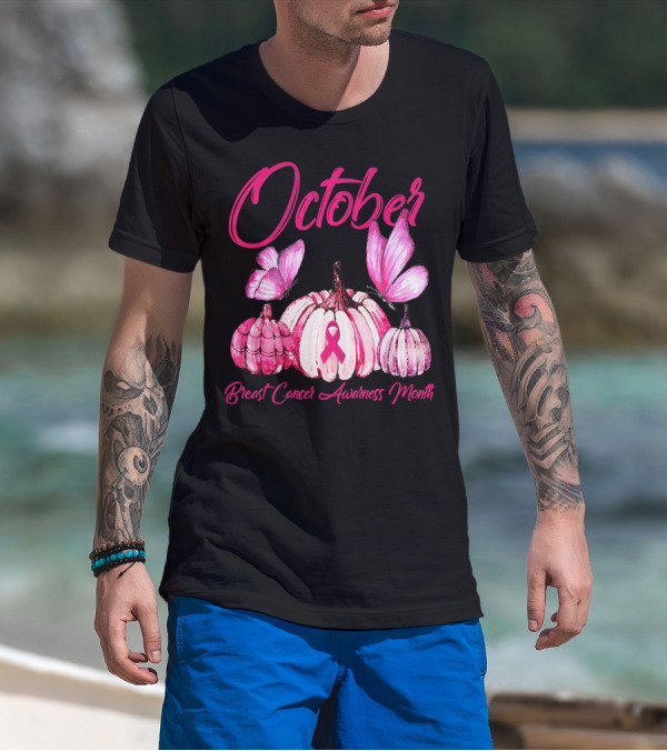 October Pink Pumpkin Breast Cancer Awareness Month T-Shirt