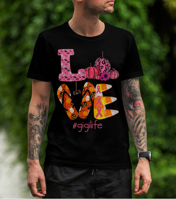 Love Halloween Pumpkin Breast Cancer Awareness #gigilife T-Shirt