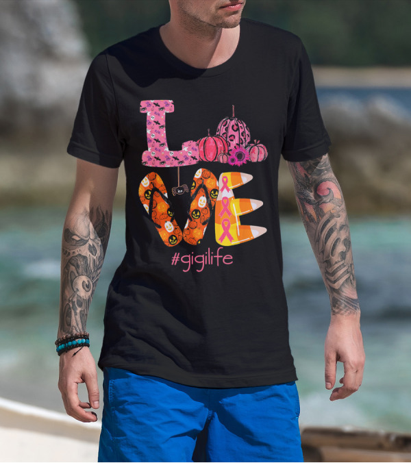 Love Halloween Pumpkin Breast Cancer Awareness #gigilife T-Shirt