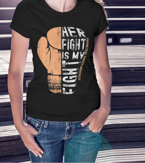 Endometrial Cancer Awareness Her Fight Is My Fight Boxing Glove T-Shirt
