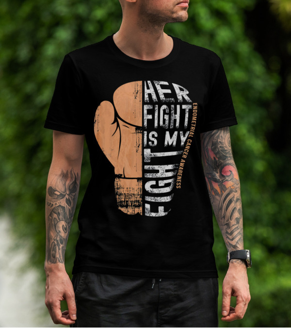 Endometrial Cancer Awareness Her Fight Is My Fight Boxing Glove T-Shirt