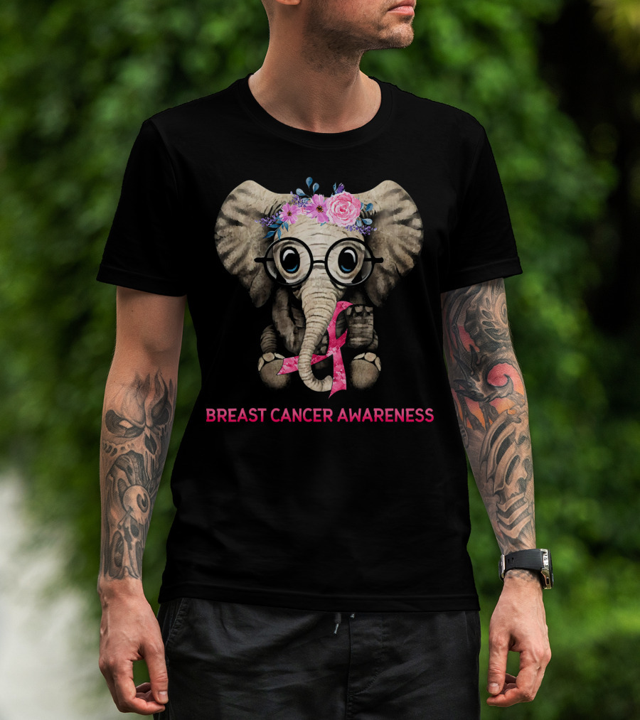 Flowers Hippie Elephant Breast Cancer Awareness T-Shirt