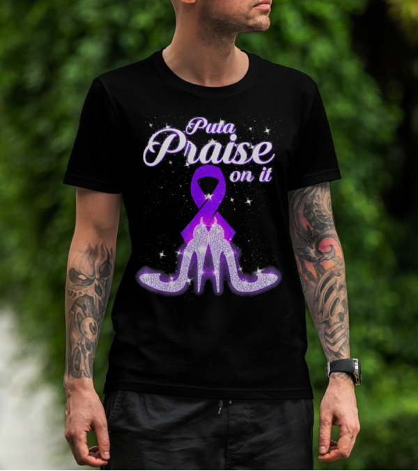 Puta Praise On It Purple Ribbon Heels Sparkle T-Shirt