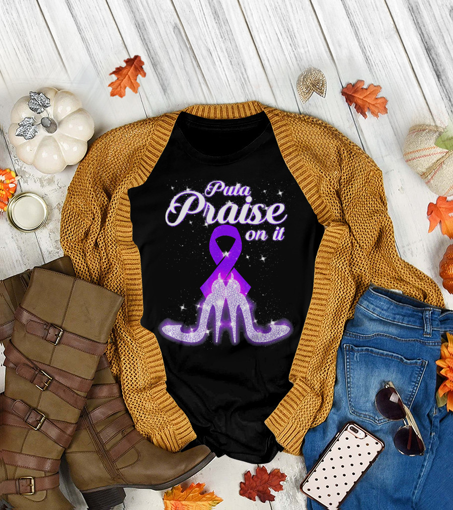 Puta Praise On It Purple Ribbon Heels Sparkle T-Shirt
