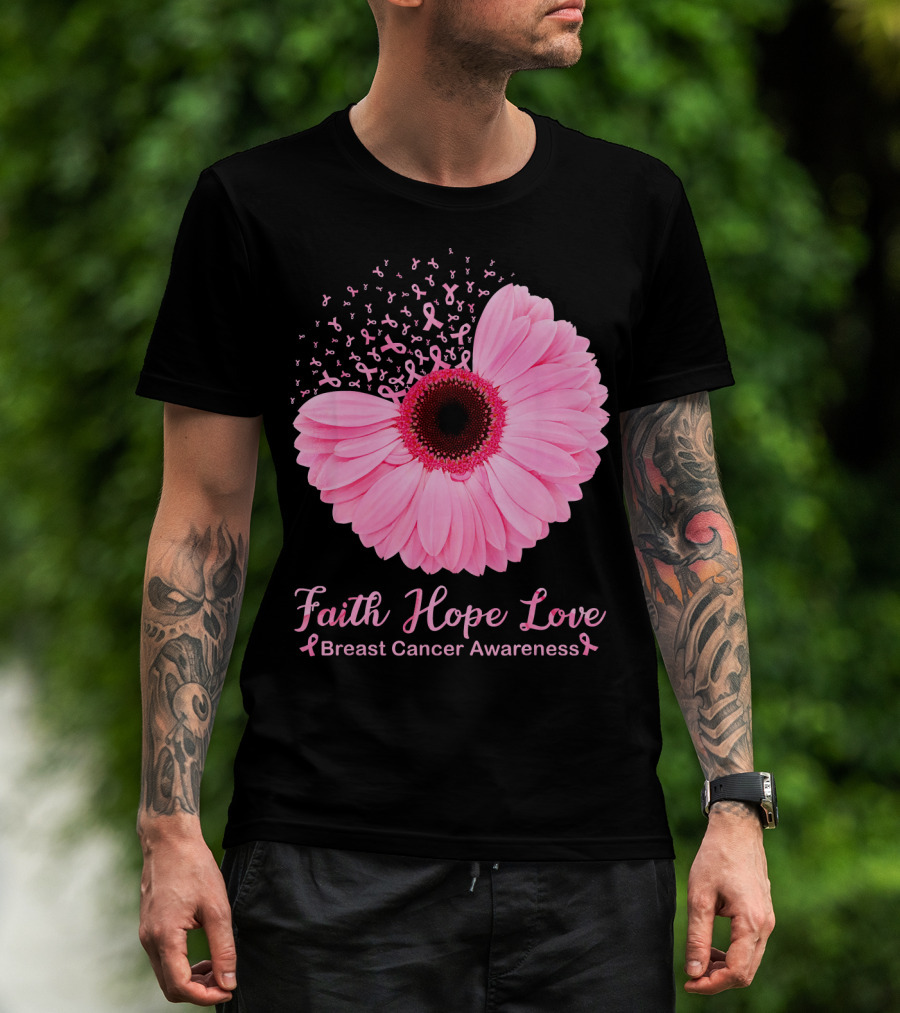 Faith Hope Love Breast Cancer Awareness Pink Ribbon Blossoms T-Shirt