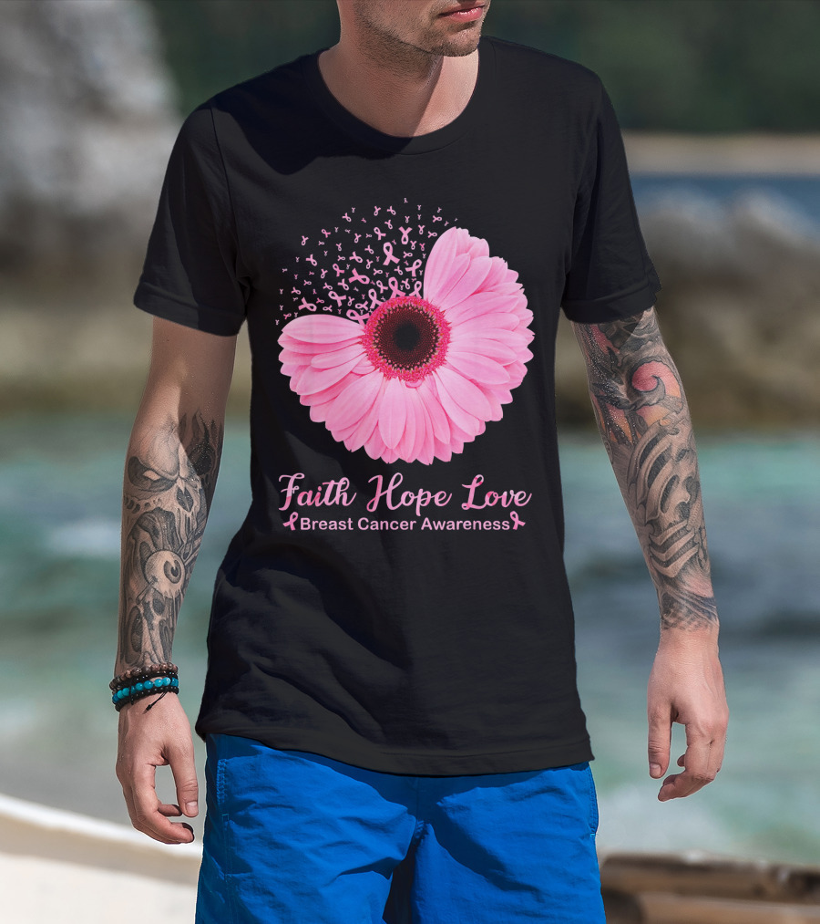 Faith Hope Love Breast Cancer Awareness Pink Ribbon Blossoms T-Shirt