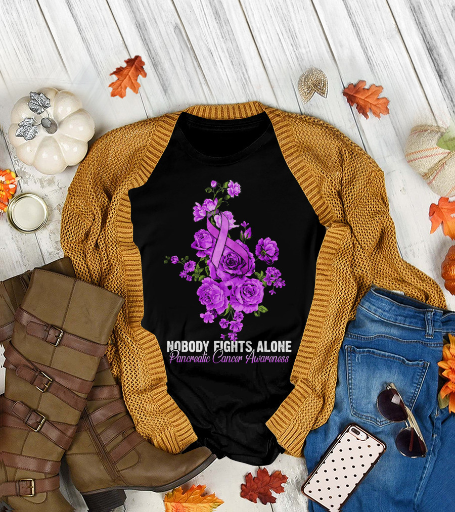 Nobody Fights Alone Pancreatic Cancer Awareness Flower T-Shirt