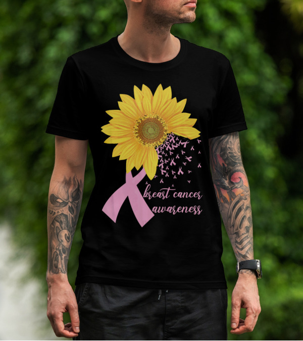 Breast Cancer Awareness Sunflower Pink Ribbon T-Shirt