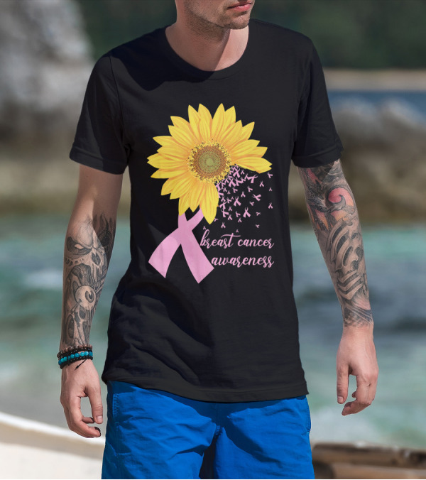 Breast Cancer Awareness Sunflower Pink Ribbon T-Shirt