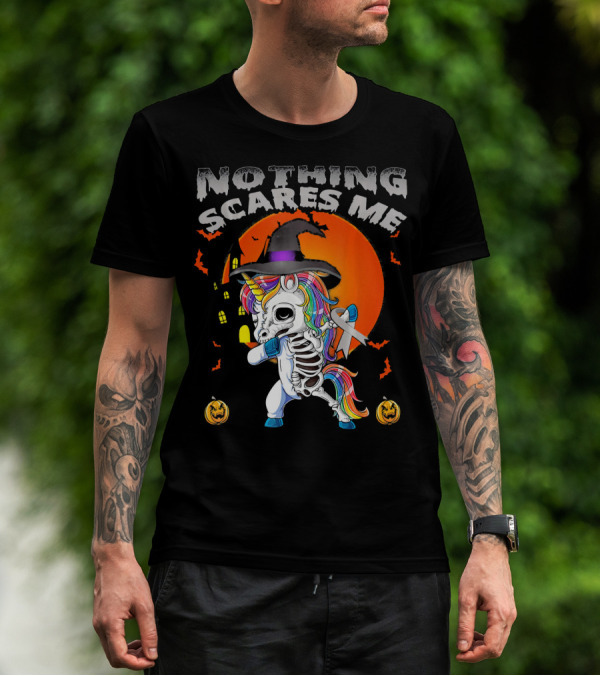 Nothing Scares Me Brain Cancer Dabbing Unicorn Skeleton T-Shirt