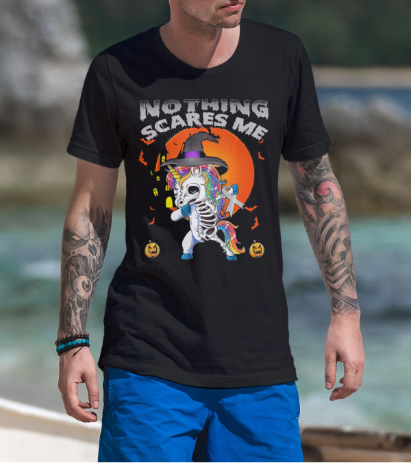 Nothing Scares Me Brain Cancer Dabbing Unicorn Skeleton T-Shirt
