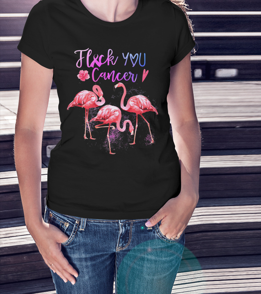 Flock You Cancer Cool Flamingo Pink Ribbon Brexx T-Shirt
