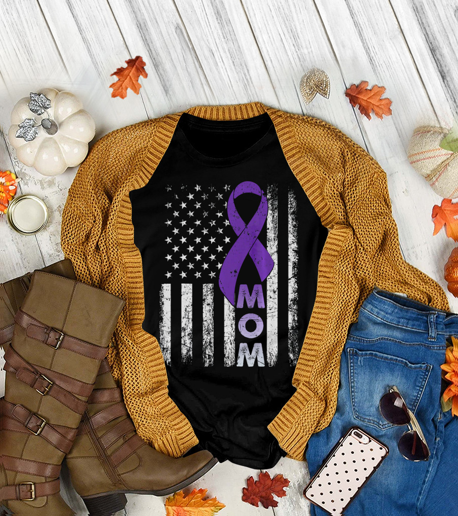 MOM American Flag Pancreatic Cancer Awareness T-Shirt