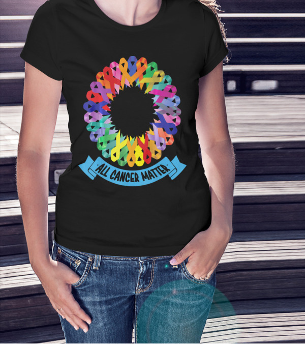 All Cancer Matter Colorful Awareness Ribbon Circle T-Shirt