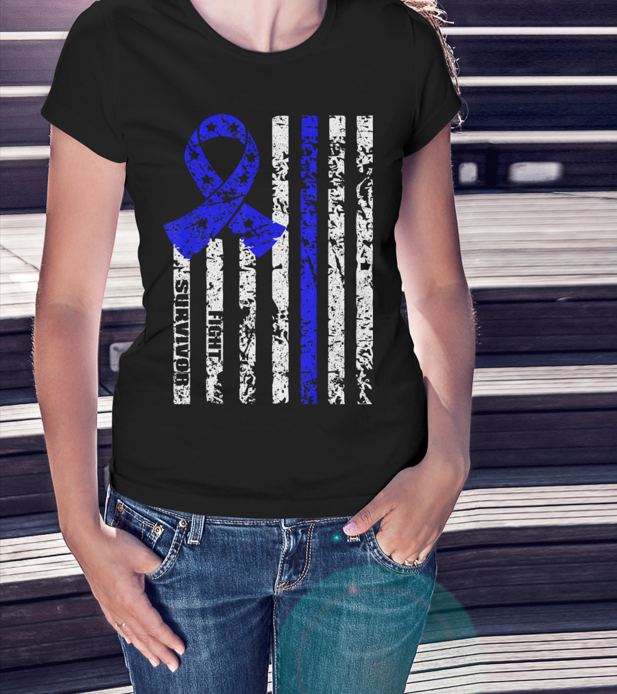 Cool Colon Cancer Awareness Survivor Ribbon Fighter Stripes T-Shirt