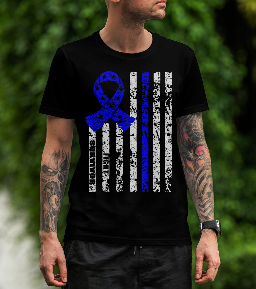 Cool Colon Cancer Awareness Survivor Ribbon Fighter Stripes T-Shirt