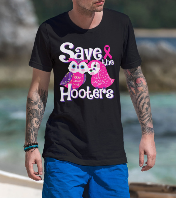 Save The Hooters Breast Cancer Awareness Owls And Pink T-Shirt