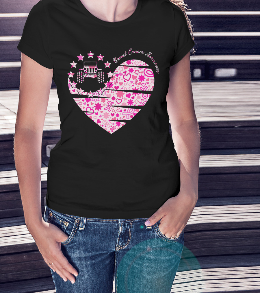 Breast Cancer Awareness Jeep Heart T-Shirt