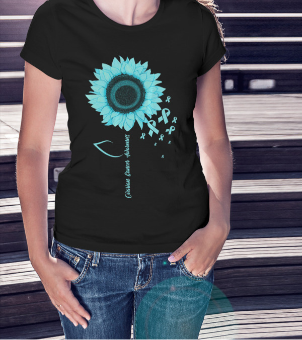 Ovarian Cancer Awareness Sunflower Ribbon T-Shirt