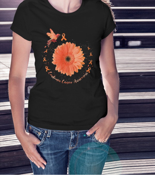 Leukemia Cancer Awareness Hummingbird Orange Sunflower T-Shirt