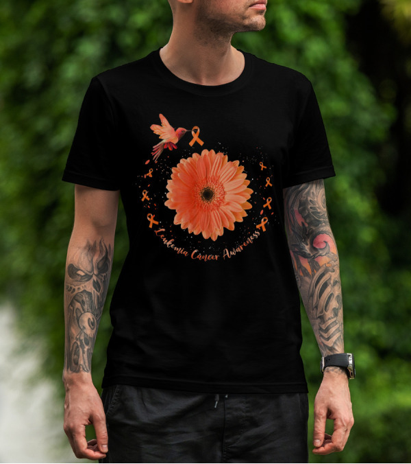 Leukemia Cancer Awareness Hummingbird Orange Sunflower T-Shirt