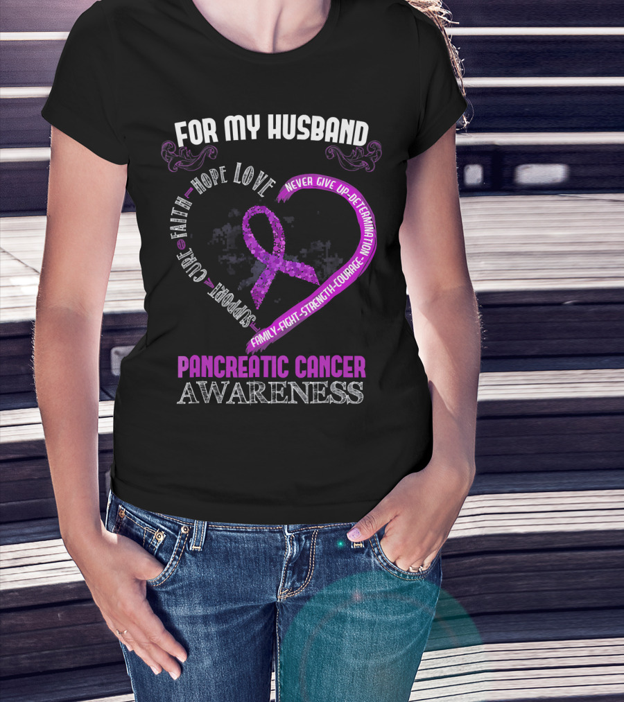 For My Husband Pancreatic Cancer Awareness Hope Love Strength Courage Purple T-Shirt
