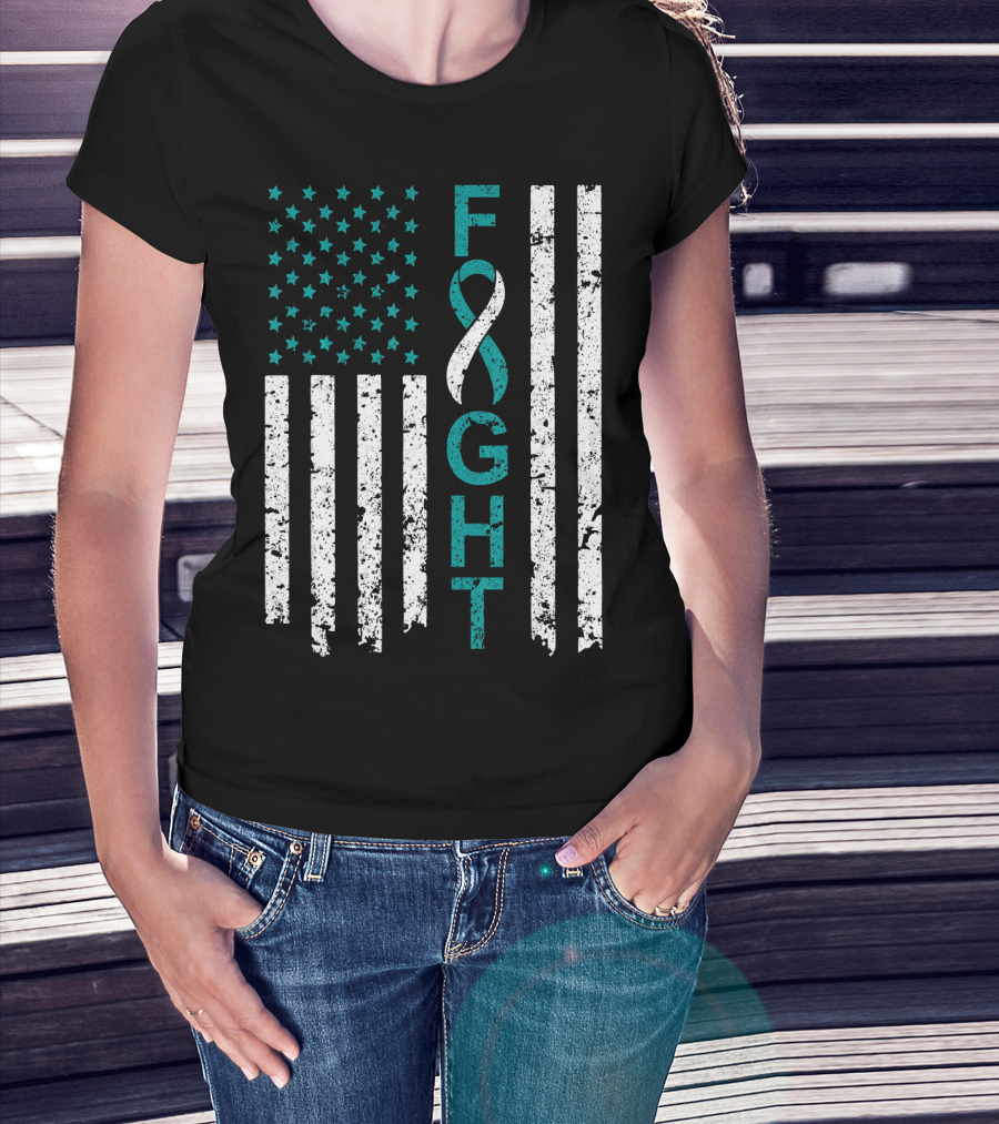 Fight Cervical Cancer Awareness American Flag T-Shirt