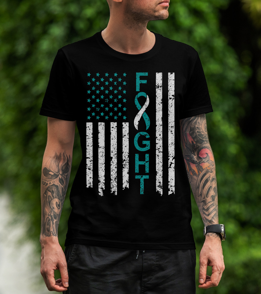 Fight Cervical Cancer Awareness American Flag T-Shirt