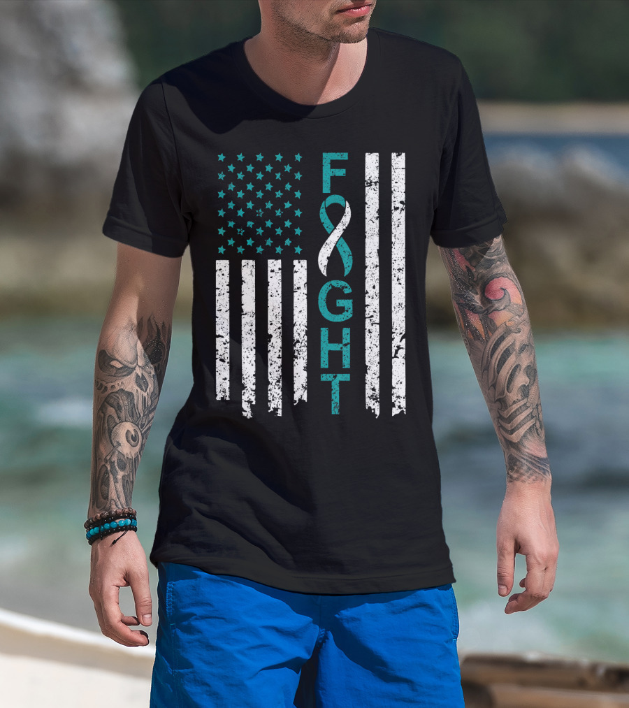 Fight Cervical Cancer Awareness American Flag T-Shirt