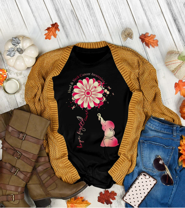 Head And Neck Cancer Awareness White And Burgundy Ribbon Hope Fight Cure Elephant Flower T-Shirt