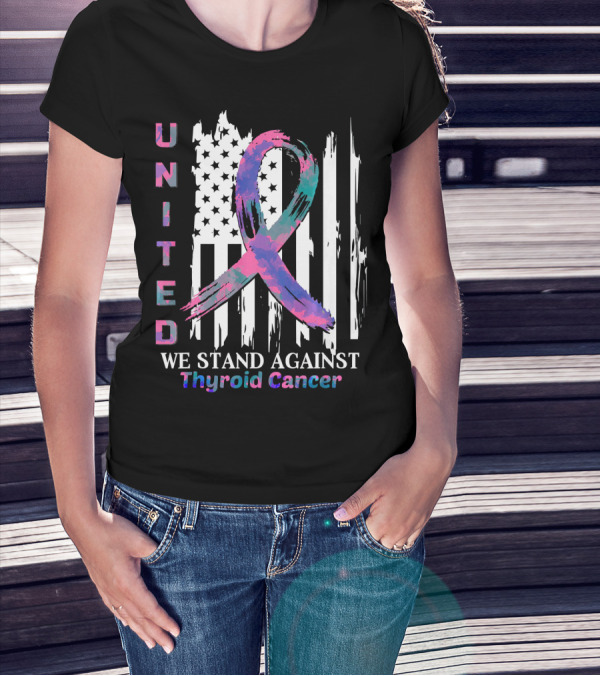 United American Flag With Thyroid Cancer Awareness T-Shirt