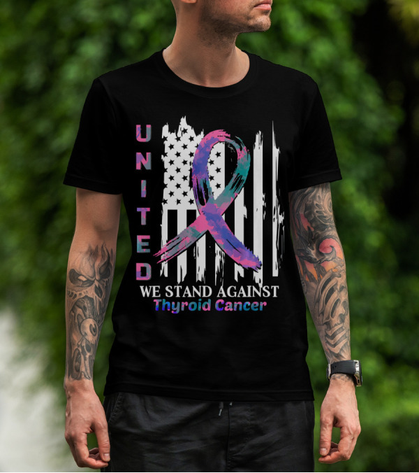 United American Flag With Thyroid Cancer Awareness T-Shirt