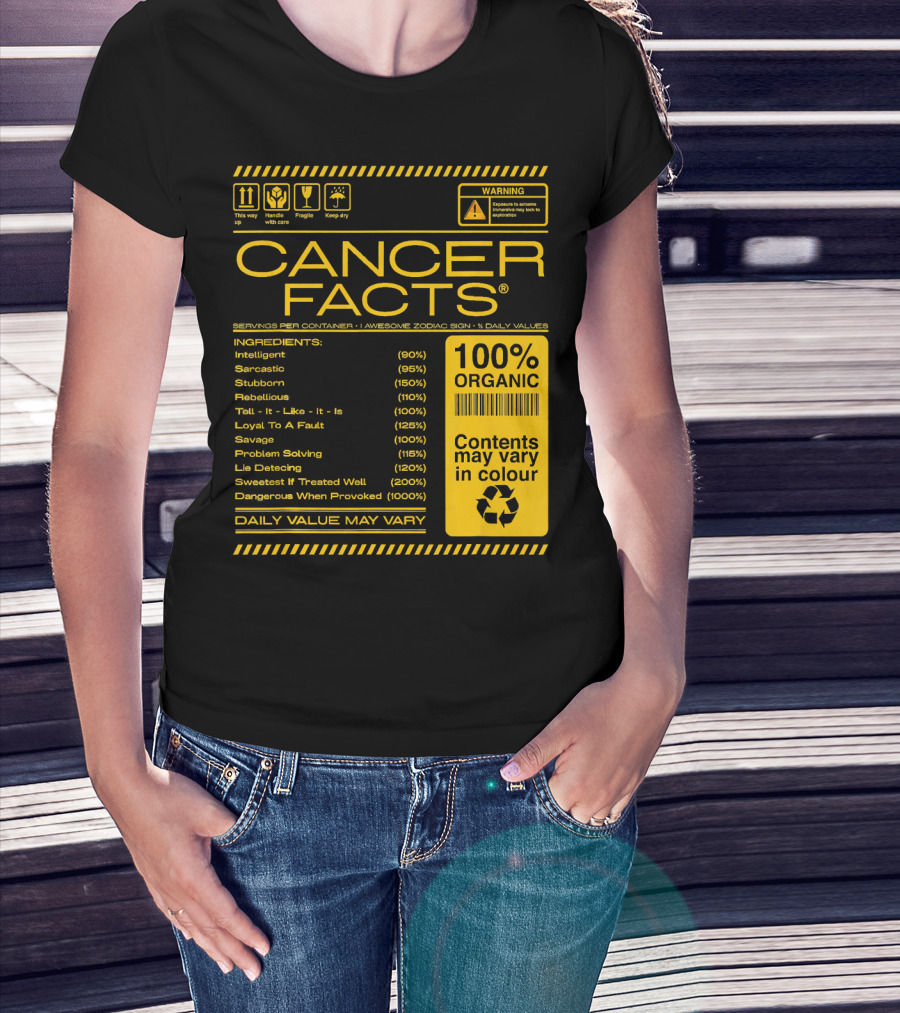 Cancer Facts Lives Intelligent Stubborn Loyal Organic Zodiac Sign T-Shirt