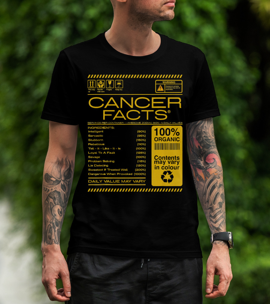 Cancer Facts Lives Intelligent Stubborn Loyal Organic Zodiac Sign T-Shirt