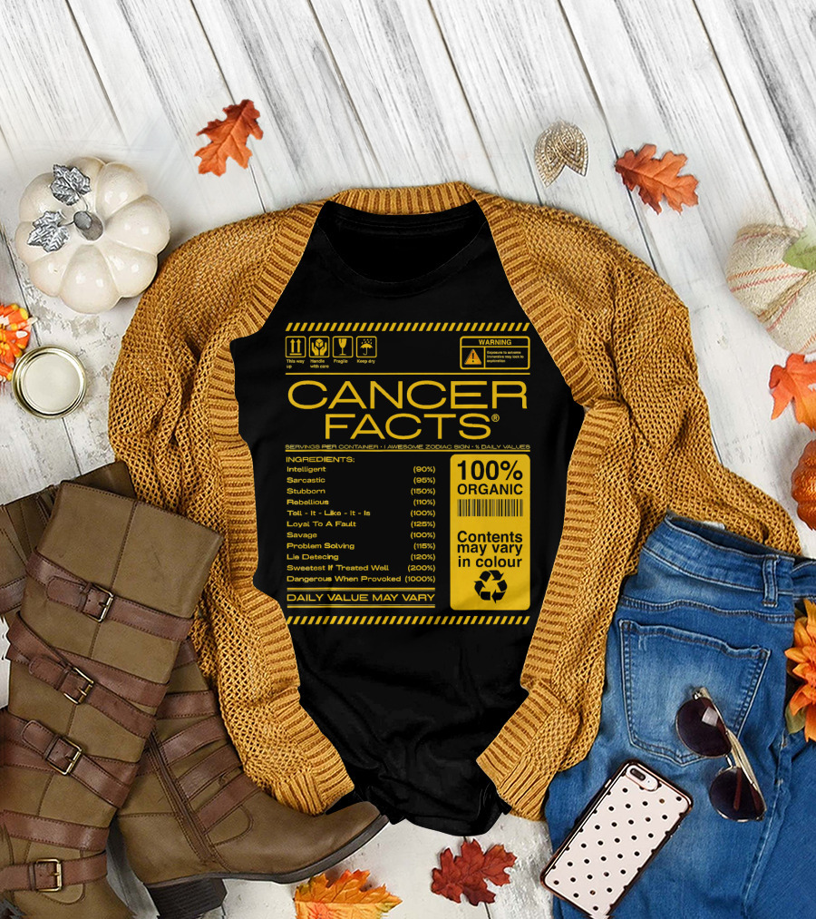 Cancer Facts Lives Intelligent Stubborn Loyal Organic Zodiac Sign T-Shirt
