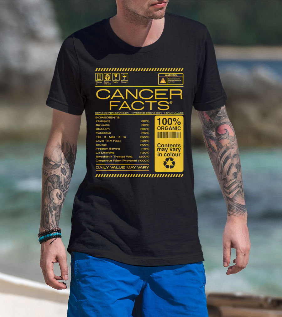 Cancer Facts Lives Intelligent Stubborn Loyal Organic Zodiac Sign T-Shirt