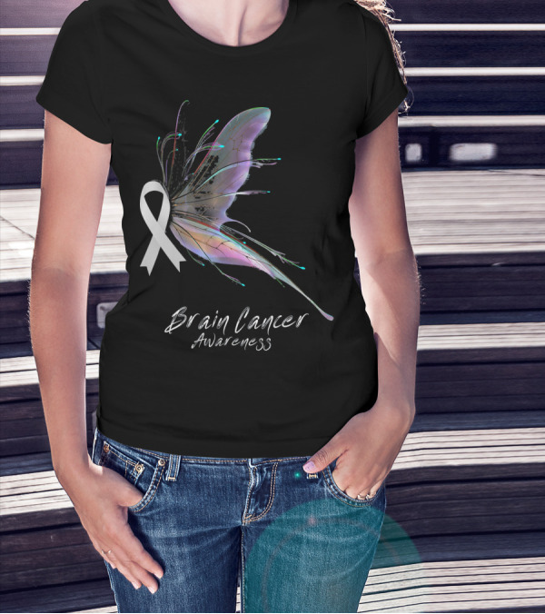 Brain Cancer Awareness Ribbon Butterfly T-Shirt