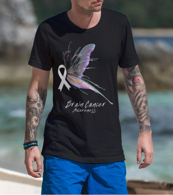 Brain Cancer Awareness Ribbon Butterfly T-Shirt