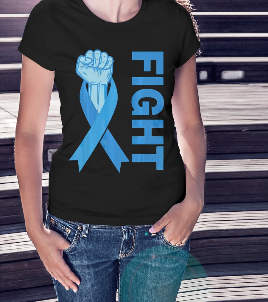 Fight Support Colon Cancer Awareness Rib Symbol Fist T-Shirt
