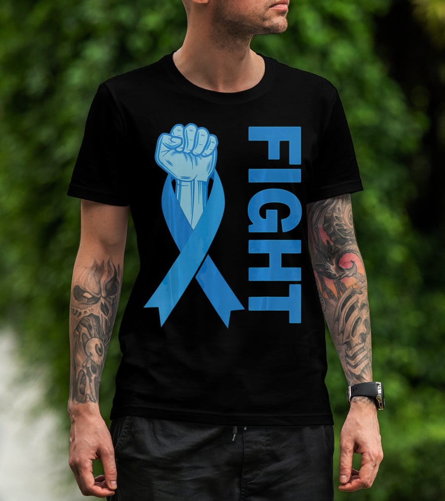 Fight Support Colon Cancer Awareness Rib Symbol Fist T-Shirt