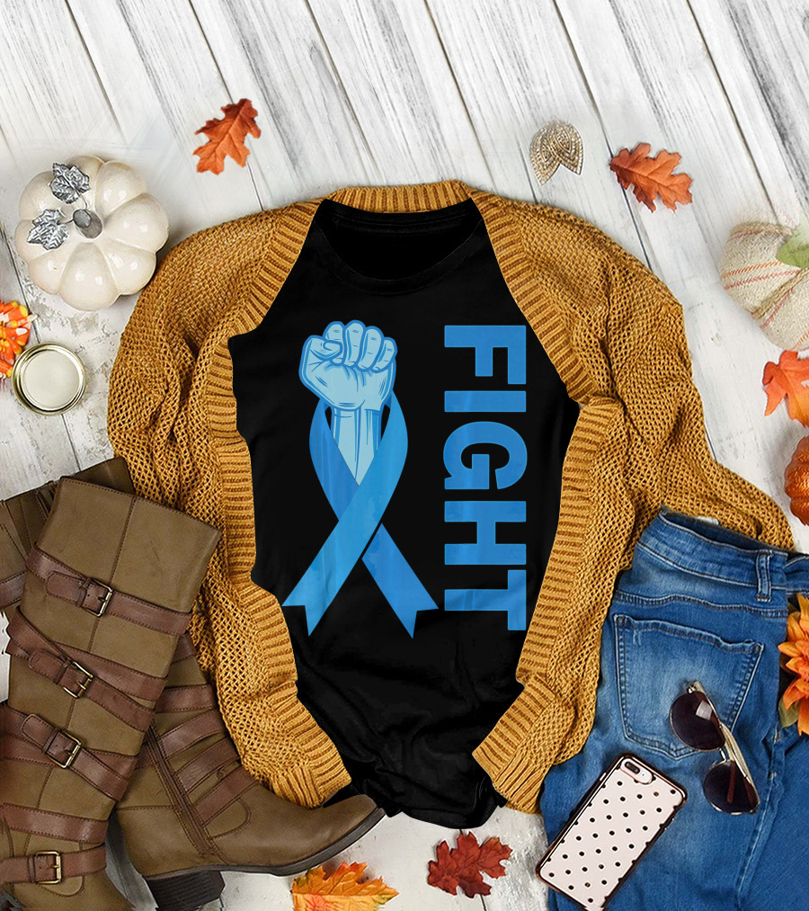 Fight Support Colon Cancer Awareness Rib Symbol Fist T-Shirt