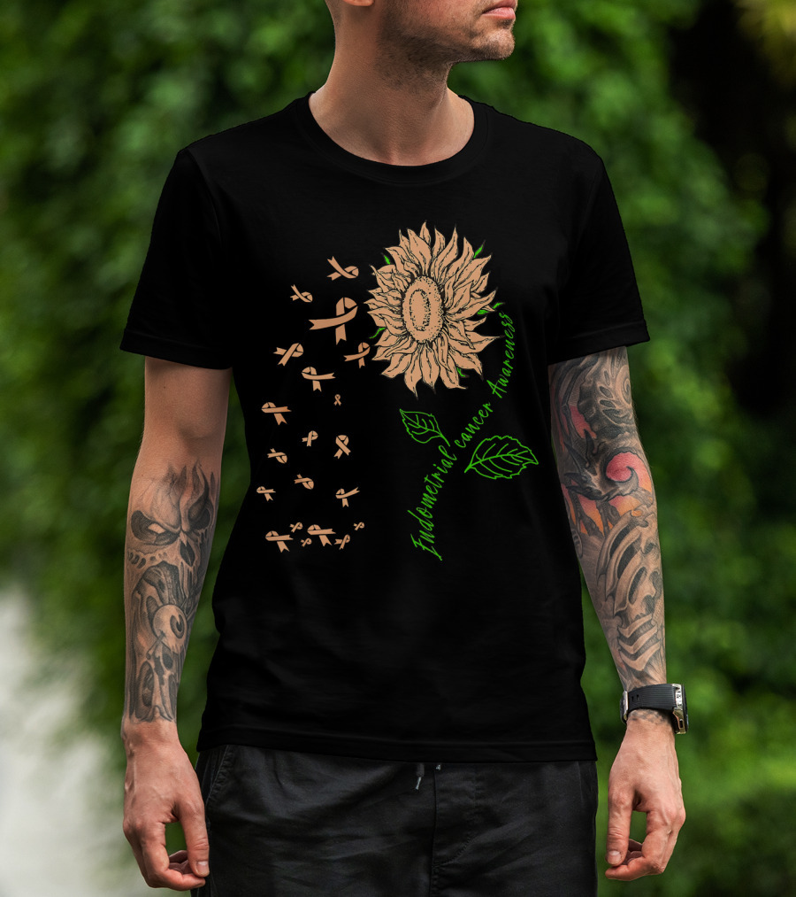 Sunflower Endometrial Cancer Awareness Ribbon Blossoms T-Shirt