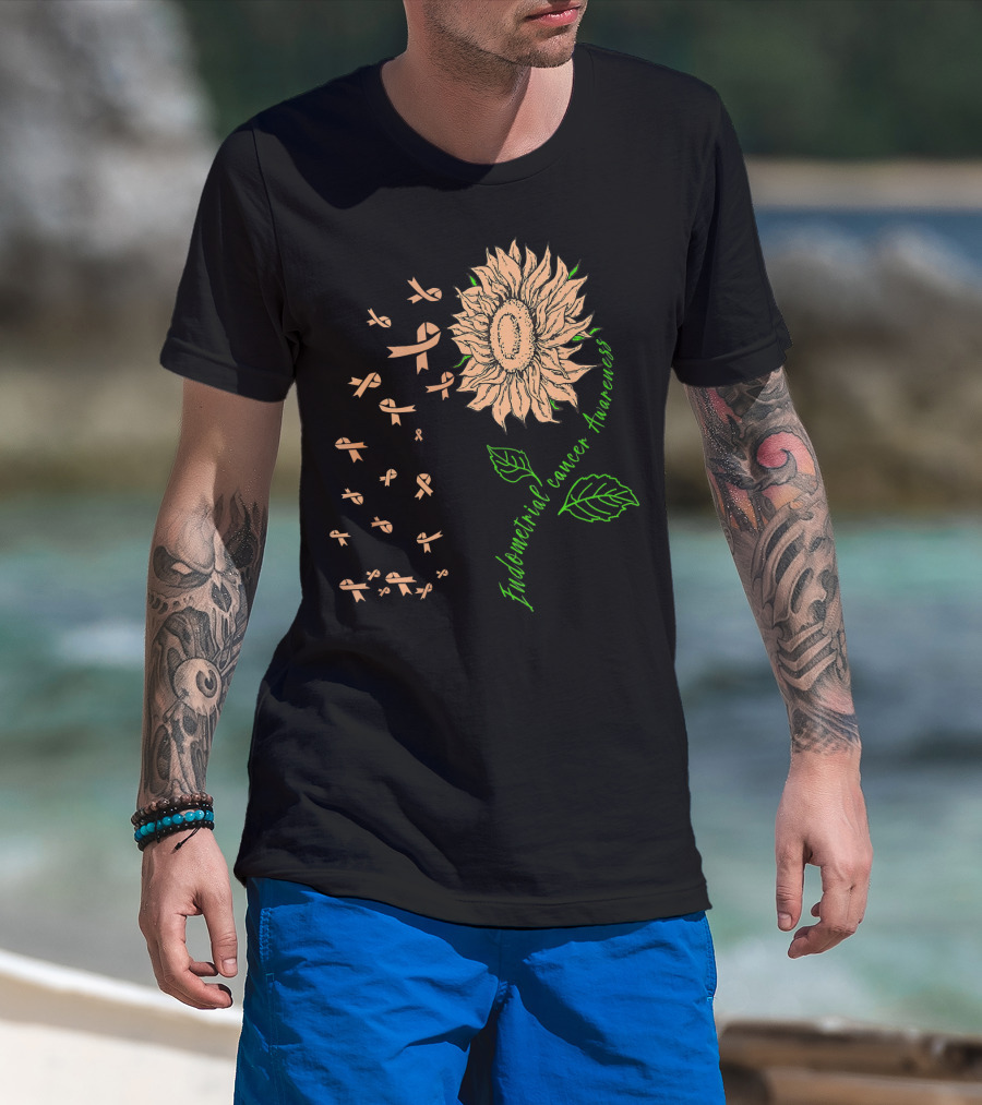 Sunflower Endometrial Cancer Awareness Ribbon Blossoms T-Shirt