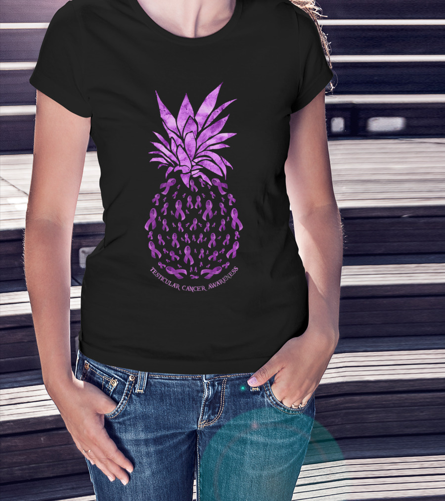 Pineapple With Purple Ribbons For Testicular Cancer Awareness T-Shirt